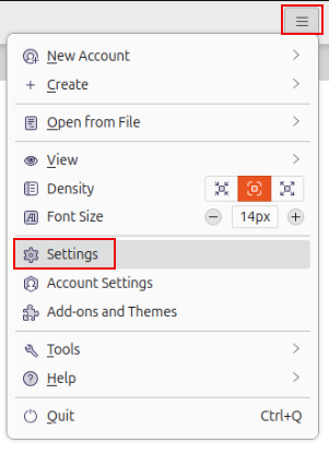accessing thunderbird settings