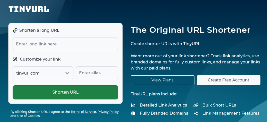 tinyurl homepage