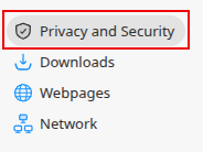 accessing privacy and security settings in vivaldi