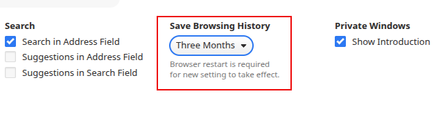 browsing history settings in vivaldi