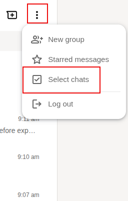 whatsapp web select chats option