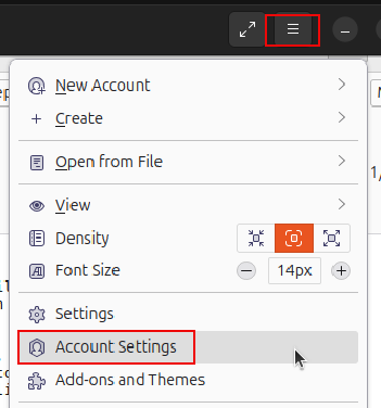 accessing account settings in thunderbird
