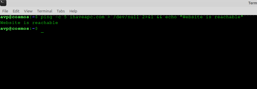 check ping status using /dev/null