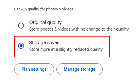 change backup quality for photos and videos in google photos