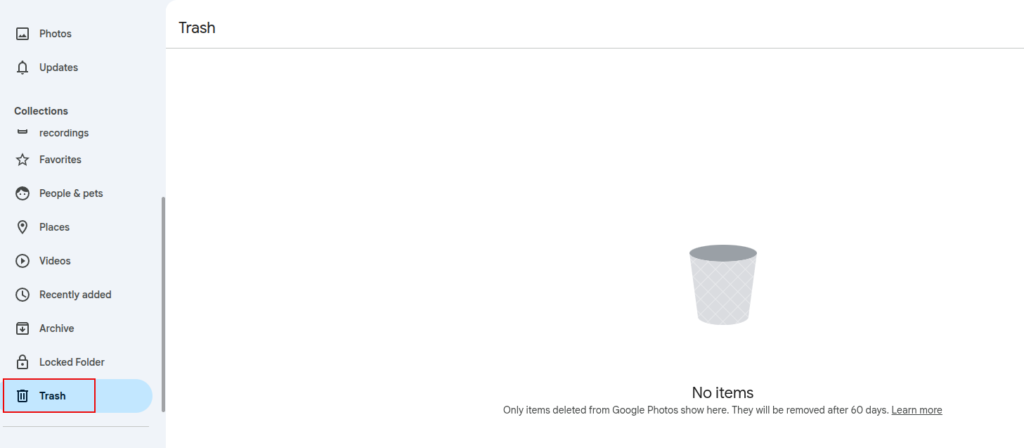 empty google photos trash