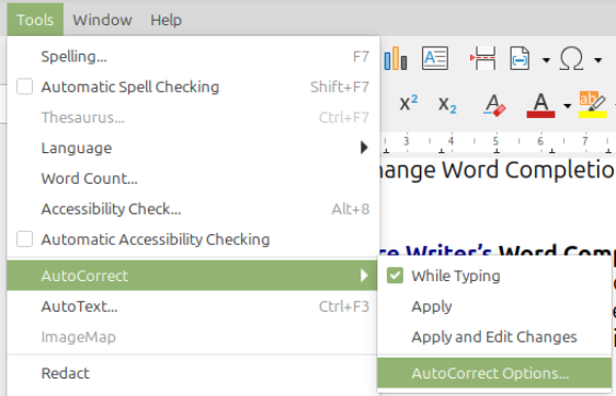 libreoffice writer autocorrect settings