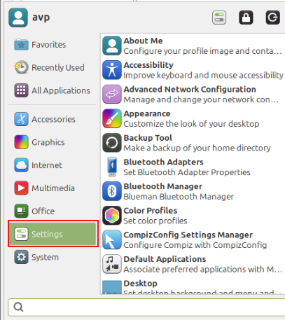 accessing linux mint settings in xfce