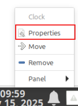 accessing clock properties in linux mint 22.2