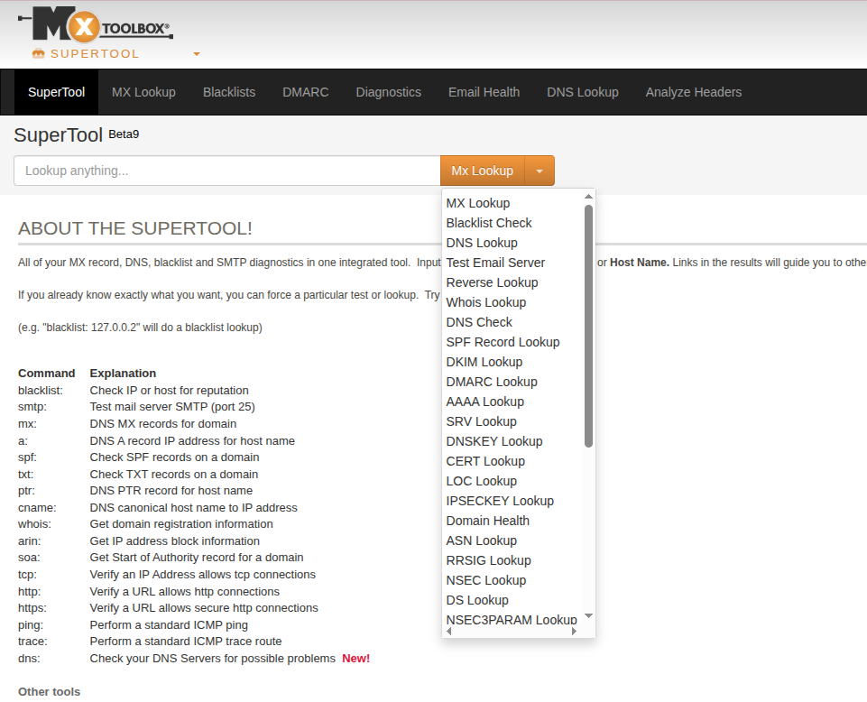 mxtoolbox supertool