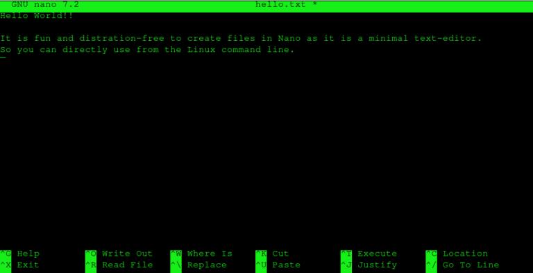 nano text editor in linux