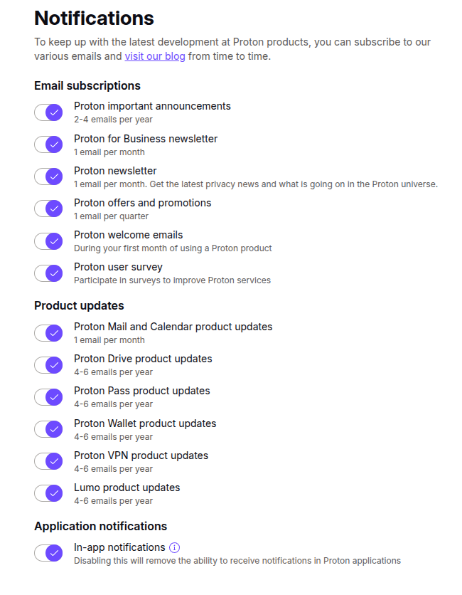 notifications settings in proton mail