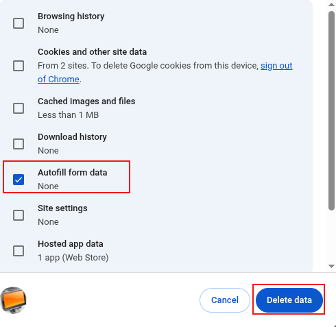 delete autofill data in google chrome