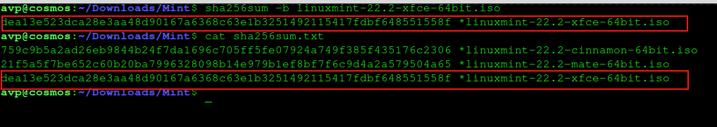 verify integrity of the linux mint ISO using sha256sum
