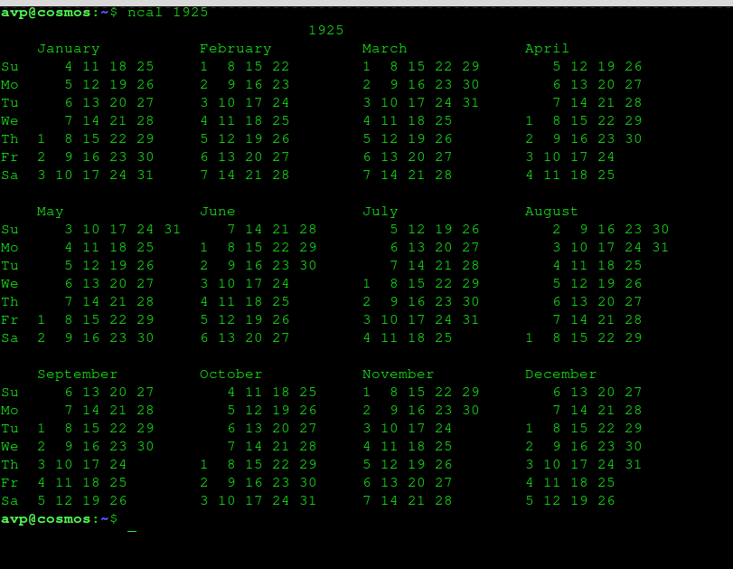 view calendars of the past years using ncal