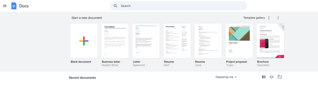 default templates view in google docs