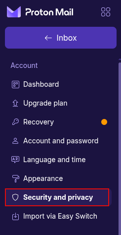 proton mail settings list