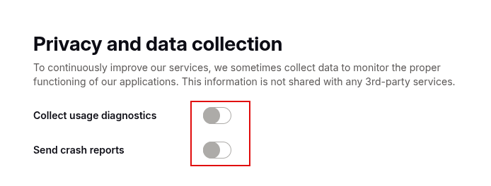 privacy and data collection settings in proton mail