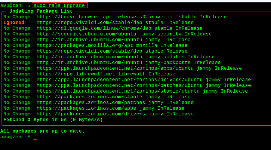 running updates using nala