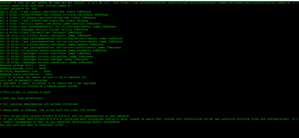 installing project nomad on zorin os - a debian-based linux distro