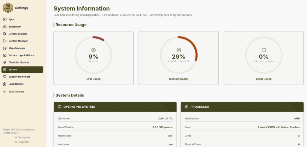 view system information and other metrics through project nomad's dashboard