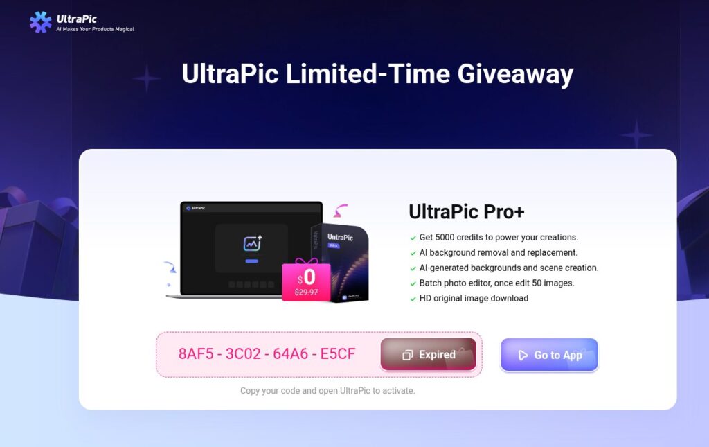 giveaway code for ultrapic AI
