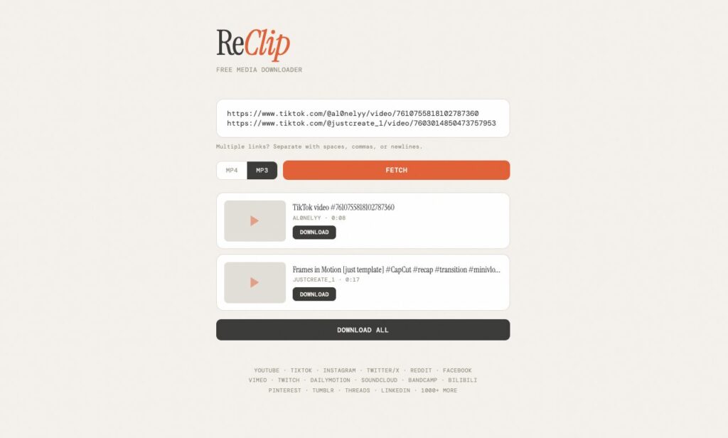 ReClip interface