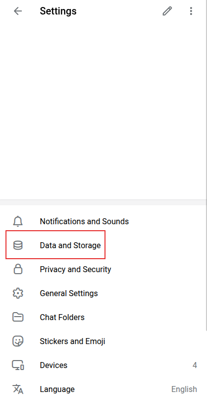 data and storage settings in telegram web