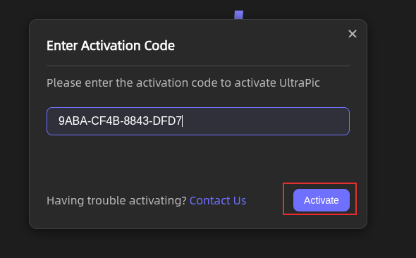 enter the giveaway code to activate ultrapic AI pro credits