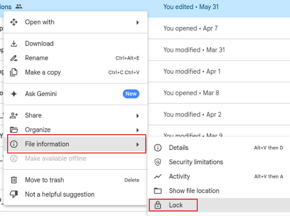 locking a google docs/sheets file