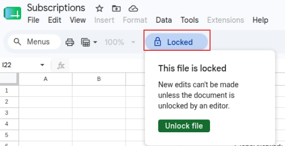 status of opened file changes to locked to prevent editing