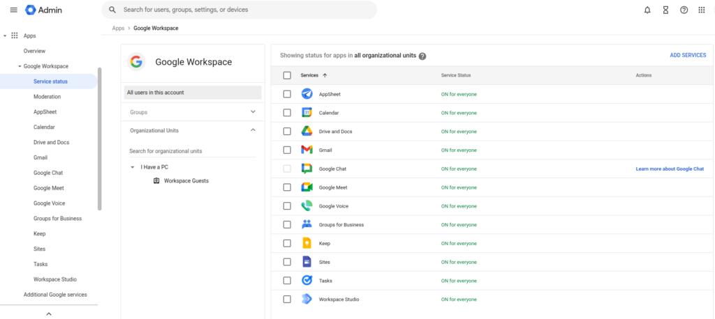 google workspace apps dashboard