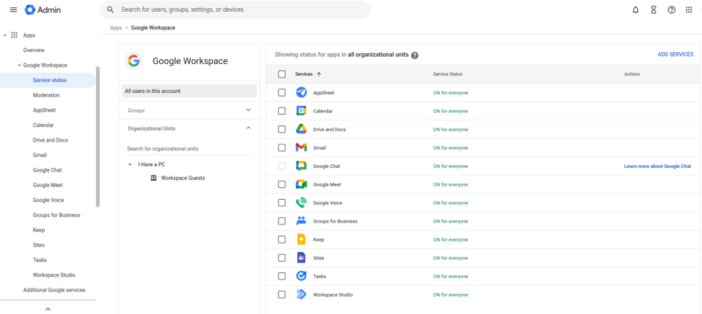 google workspace dashboard