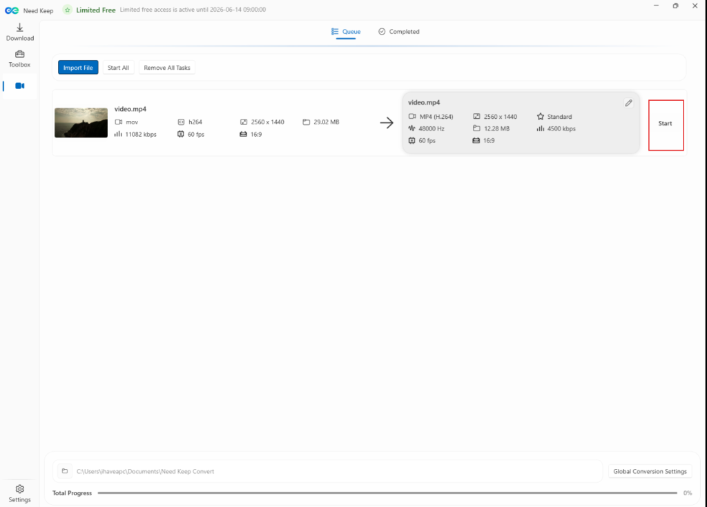 begin converting files using Need Keep