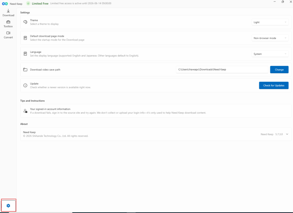 Need Keep Settings page