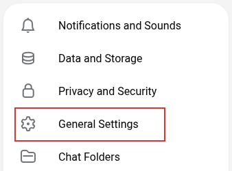 accessing general settings in telegram web