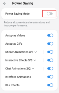 telegram web power saving mode