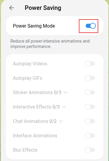 power saving mode enabled in telegram web