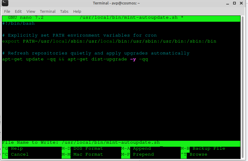 bash script to auto update linux mint every 3 hours