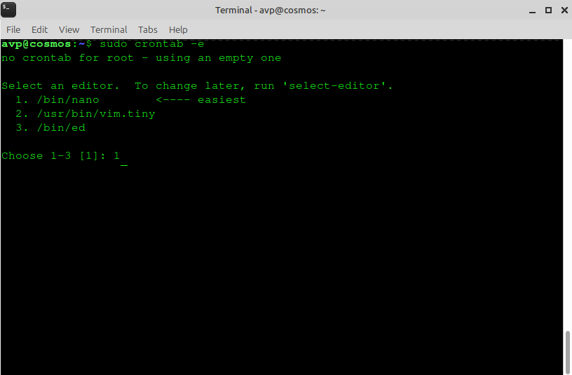 open crontab editor to add the script