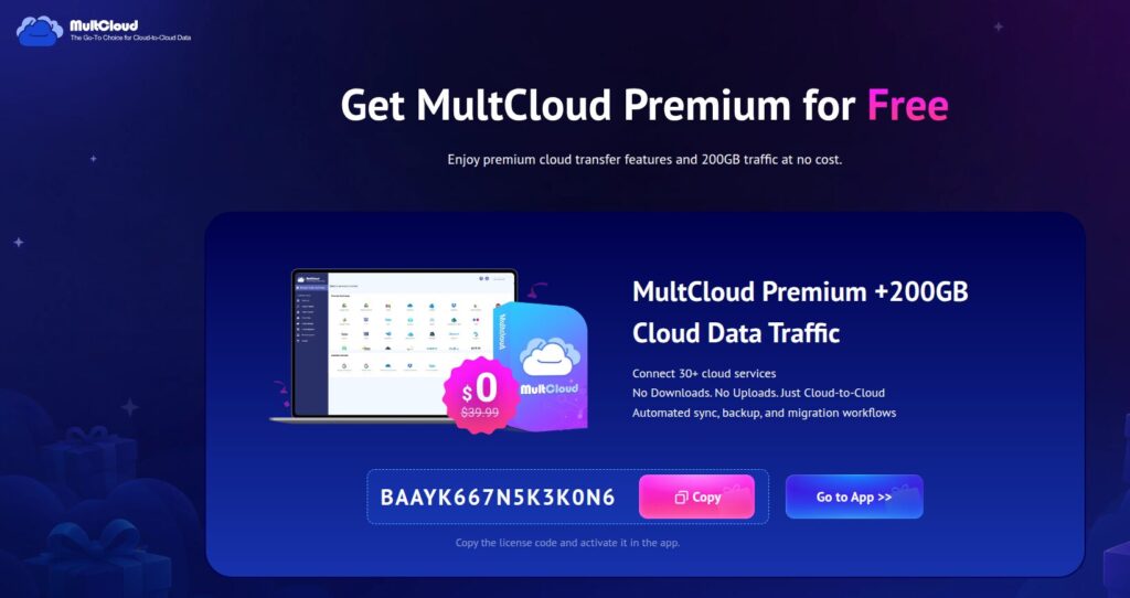 multcloud premium giveaway homepage