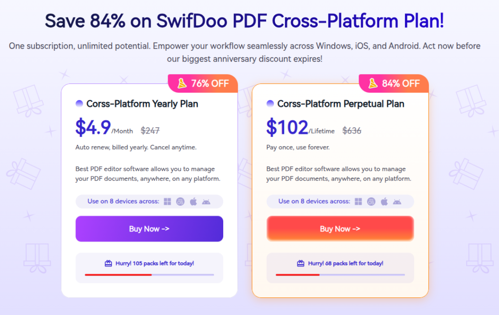 swifdoo pdf anniversary sale cross platform discount