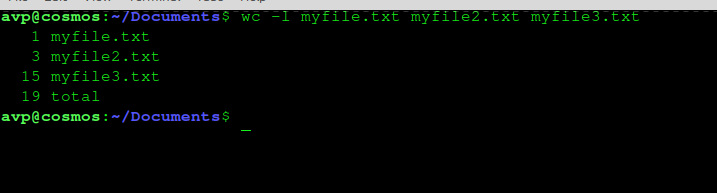 listing the number of newlines in multiple files at once with the wc command
