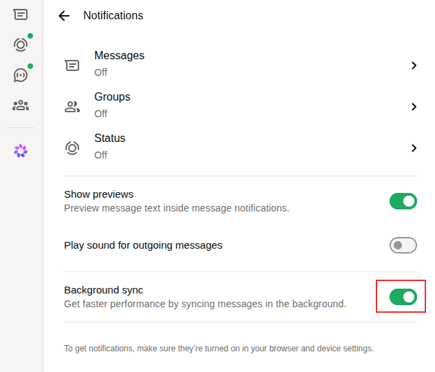 enable whatsapp web background sync